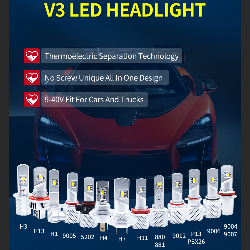 ek-v3 tst led headlight bulb wholesale headlamp replacement fanless car light conversion kit halogen replacement