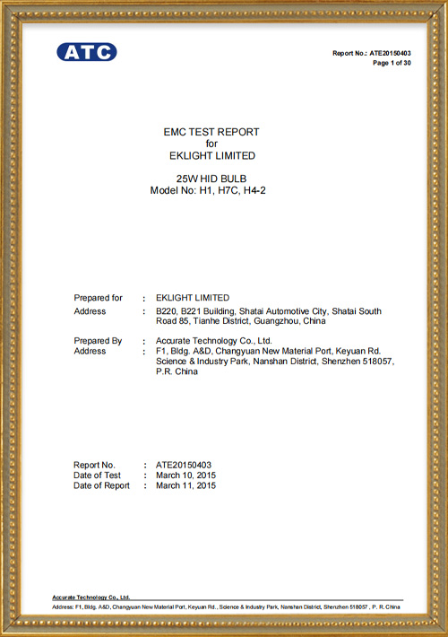 EKLIGHT-HID-bulb-CE-EMC-REPORT