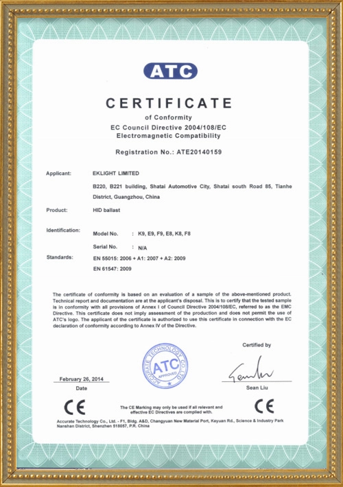 K9 -EMC Certification - EKLIGHT