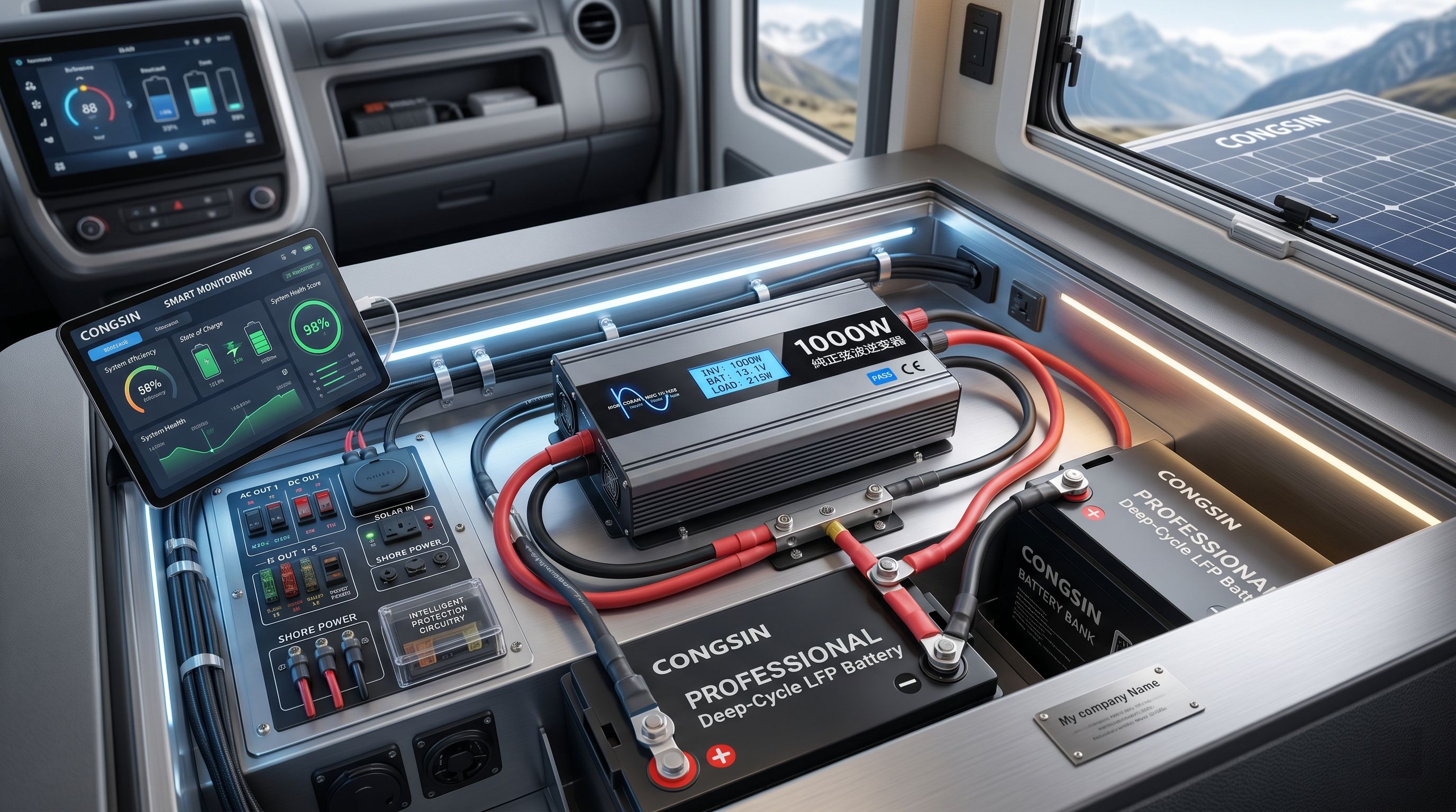 1000W modified sine wave inverter connected to deep cycle battery - Congsin