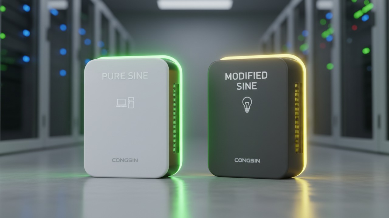 3D render comparing pure sine wave and modified sine wave inverter use cases