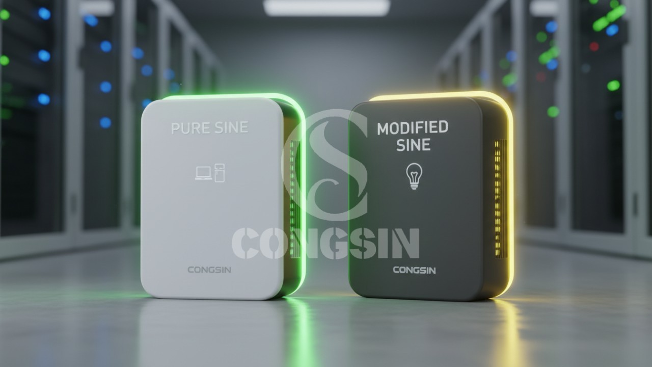 3D render comparing pure sine wave and modified sine wave inverter use cases