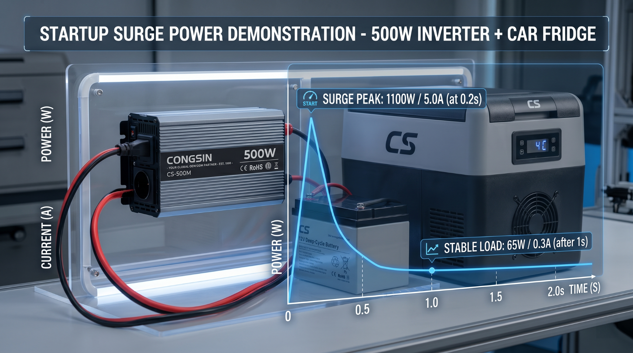 500W DC to AC modified sine wave inverter powering appliances