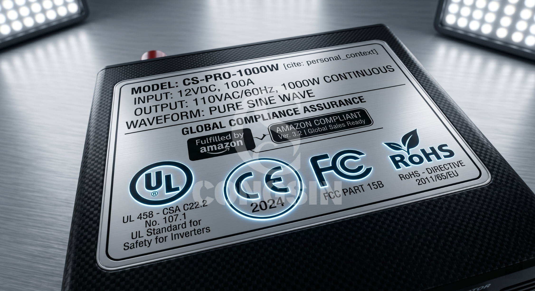 CE UL certified car inverter showing global compliance marks CE UL certified car inverter showing global compliance marks