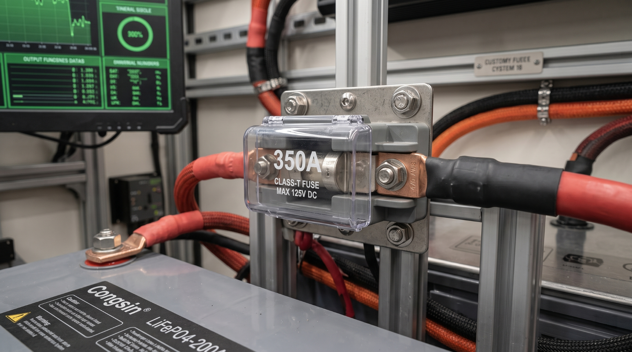 Class T catastrophic fuse block installed within seven inches of the vehicle battery