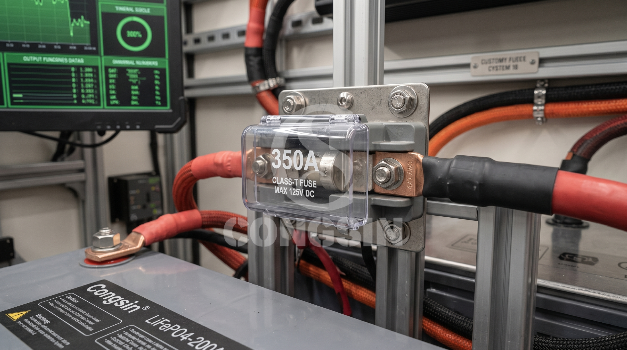 Class T catastrophic fuse block installed within seven inches of the vehicle battery Class T catastrophic fuse block installed within seven inches of the vehicle battery
