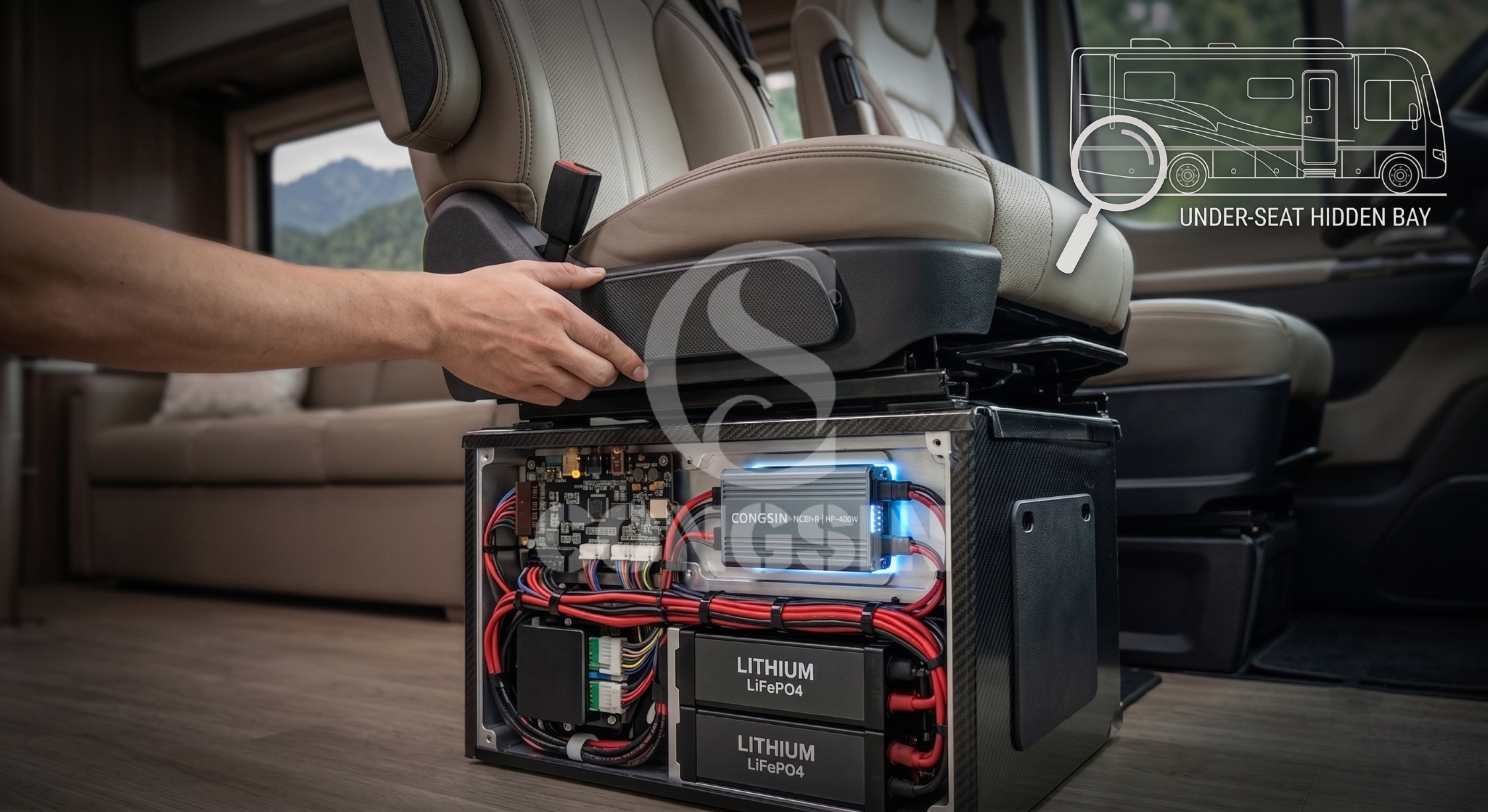 Compact high frequency inverter installed in a space-restricted luxury RV Compact high frequency inverter installed in a space-restricted luxury RV