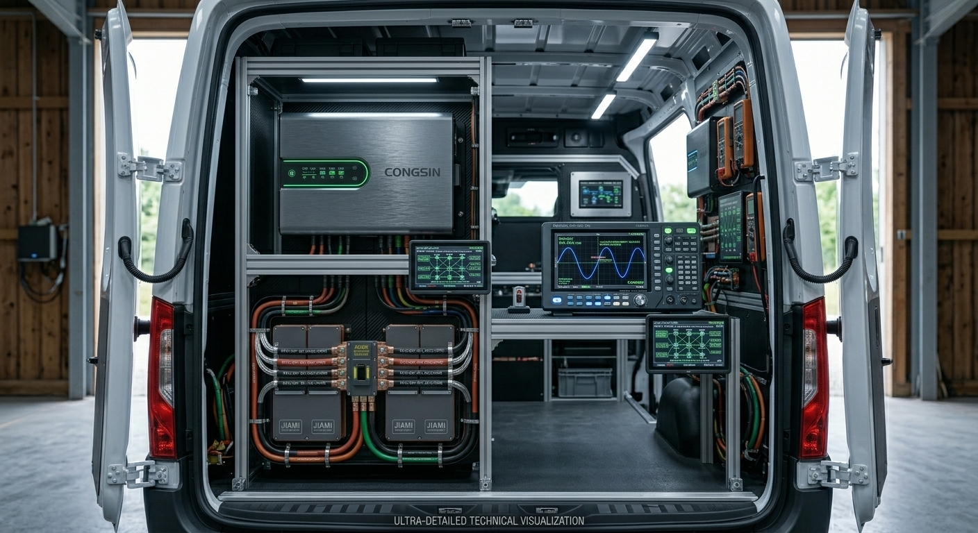 Compact high frequency inverter powering equipment in a telecom fleet vehicle