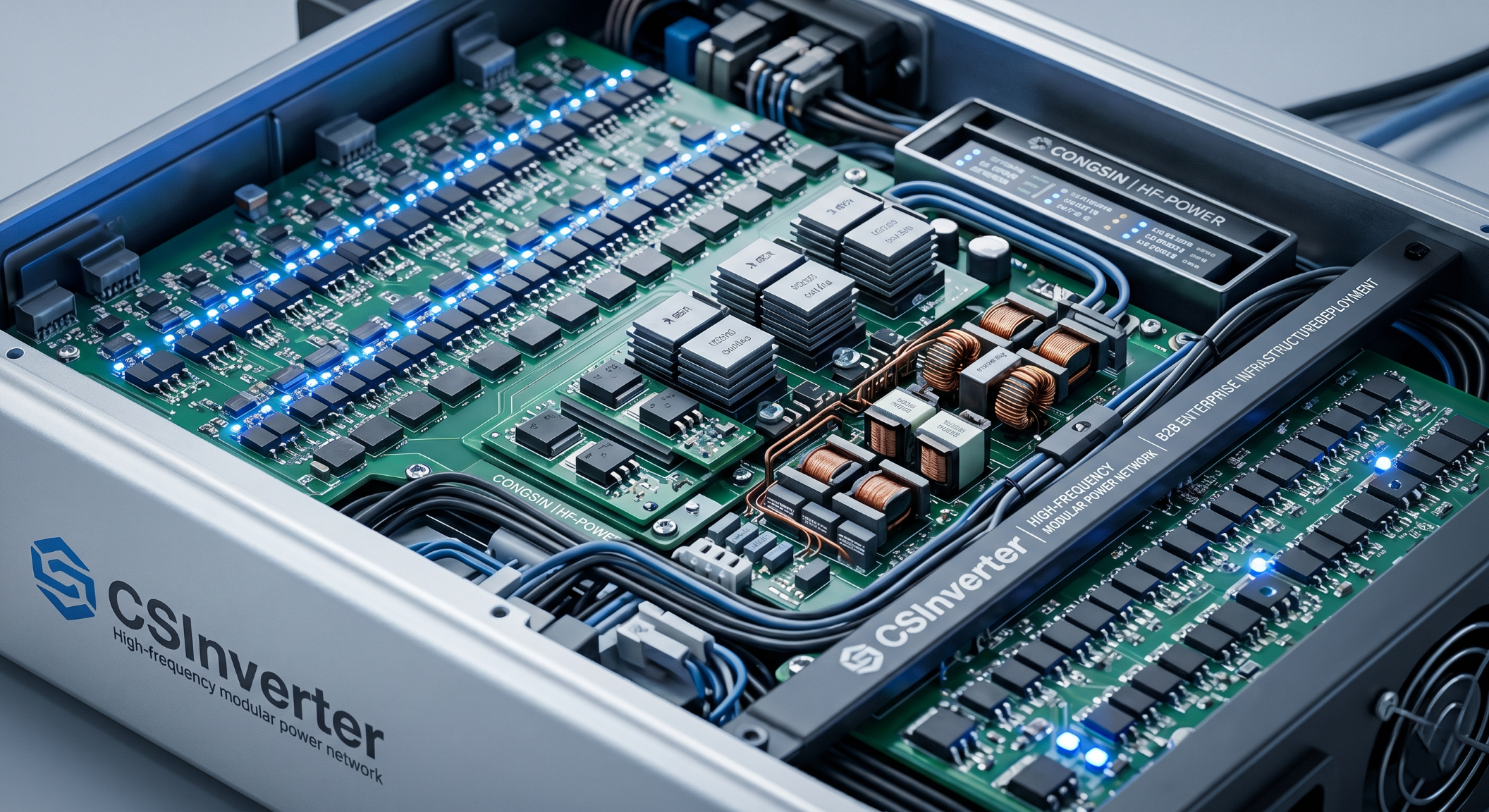 Compact internal PCB topology of a lightweight high frequency pure sine wave inverter