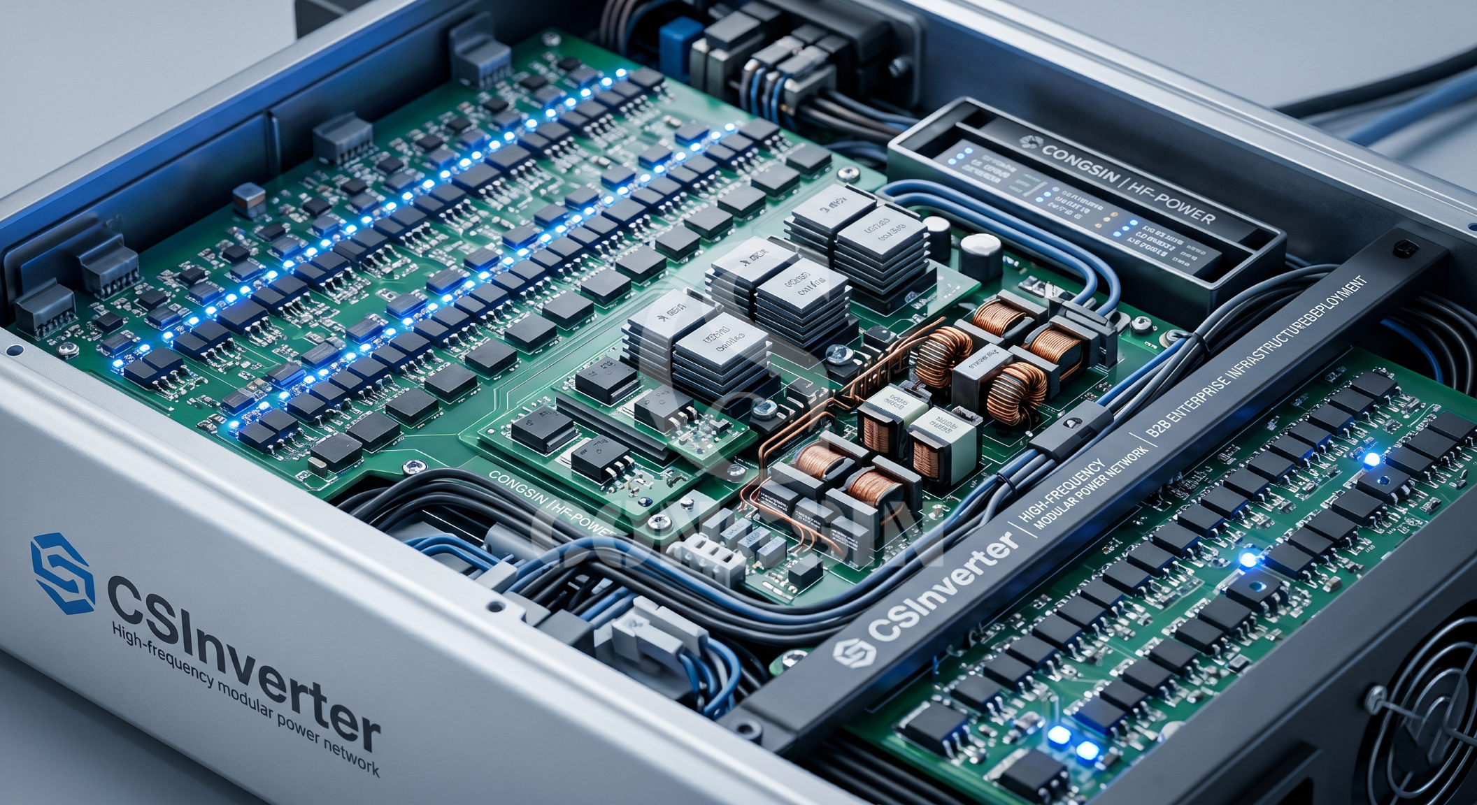 Compact internal PCB topology of a lightweight high frequency pure sine wave inverter Compact internal PCB topology of a lightweight high frequency pure sine wave inverter