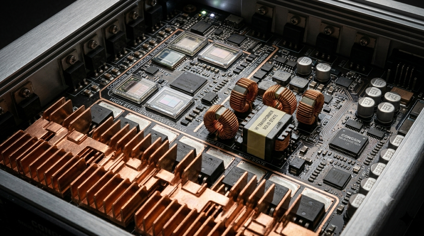 Compact solid-state energy technology inside a high frequency off grid inverter