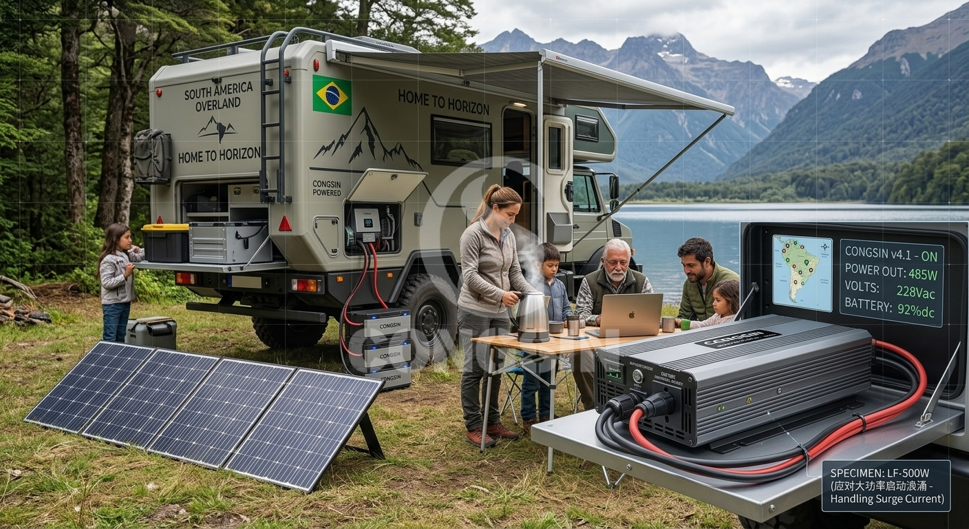 CONGSIN 500W emergency car inverter powering appliances during a South American off-grid trip. CONGSIN 500W emergency car inverter powering appliances during a South American off-grid trip.