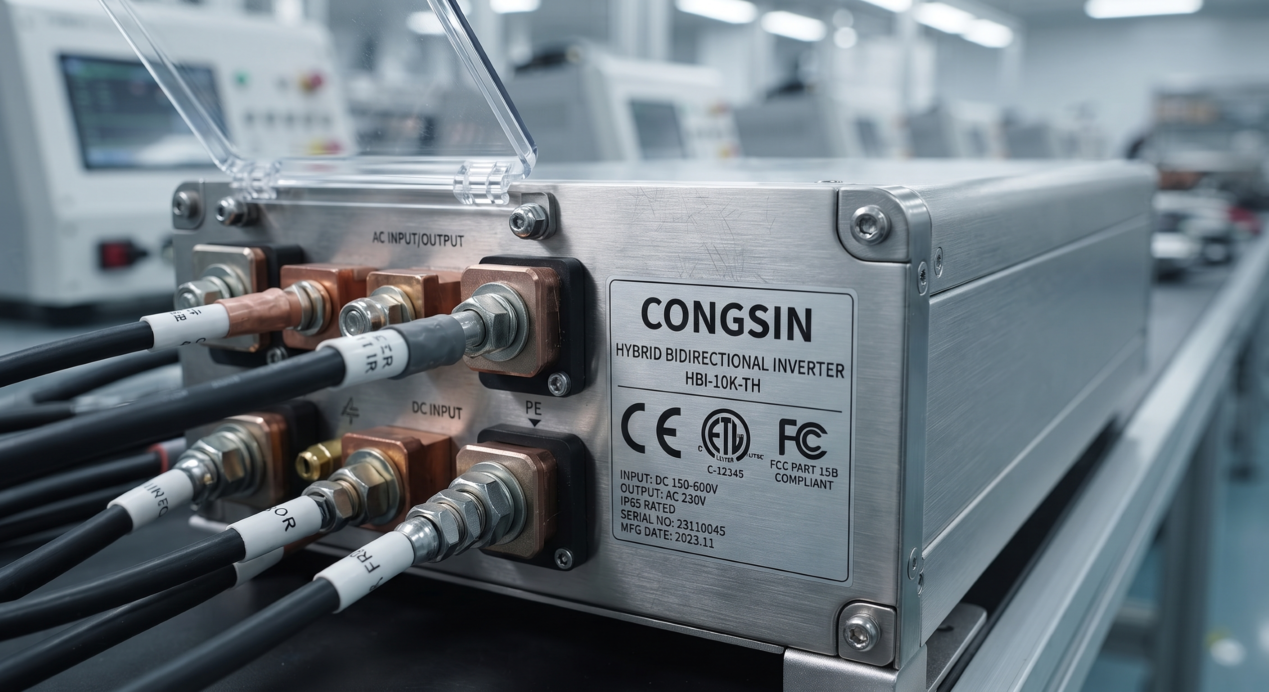 CONGSIN OEM bidirectional inverter showing CE and ETL compliance for global integrators.