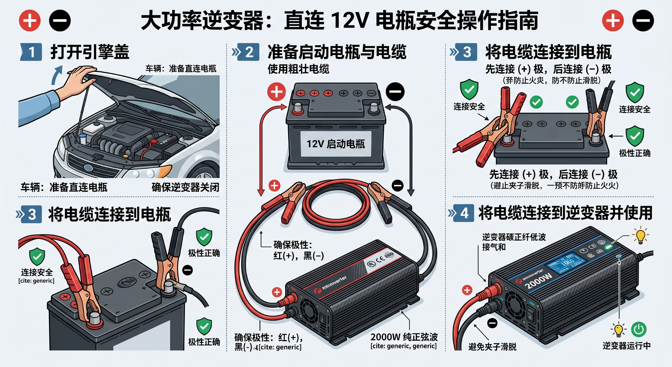 Connecting a vehicle power inverter safely to a car battery