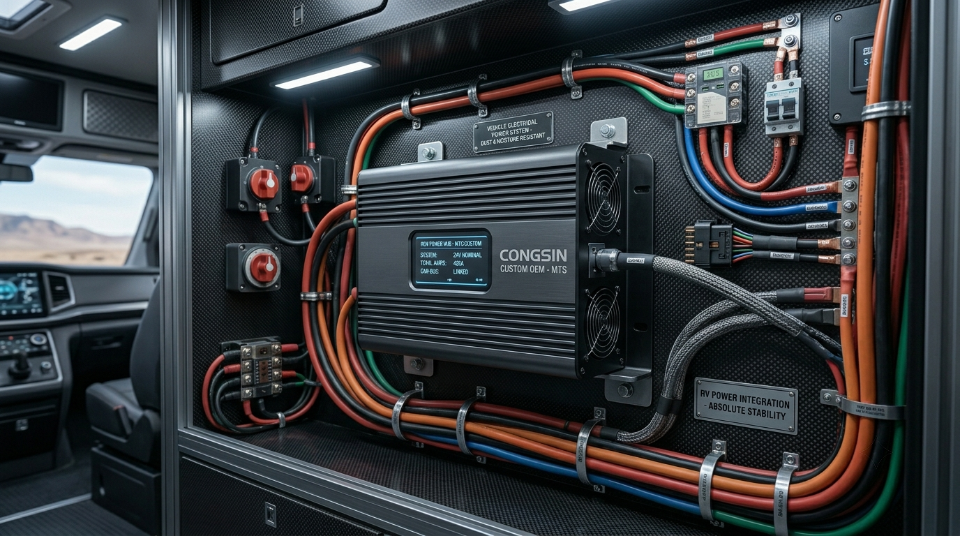 Custom OEM power solution installed in a luxury recreational vehicle