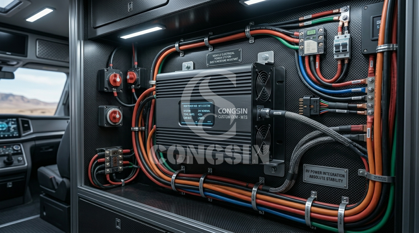 Custom OEM power solution installed in a luxury recreational vehicle Custom OEM power solution installed in a luxury recreational vehicle