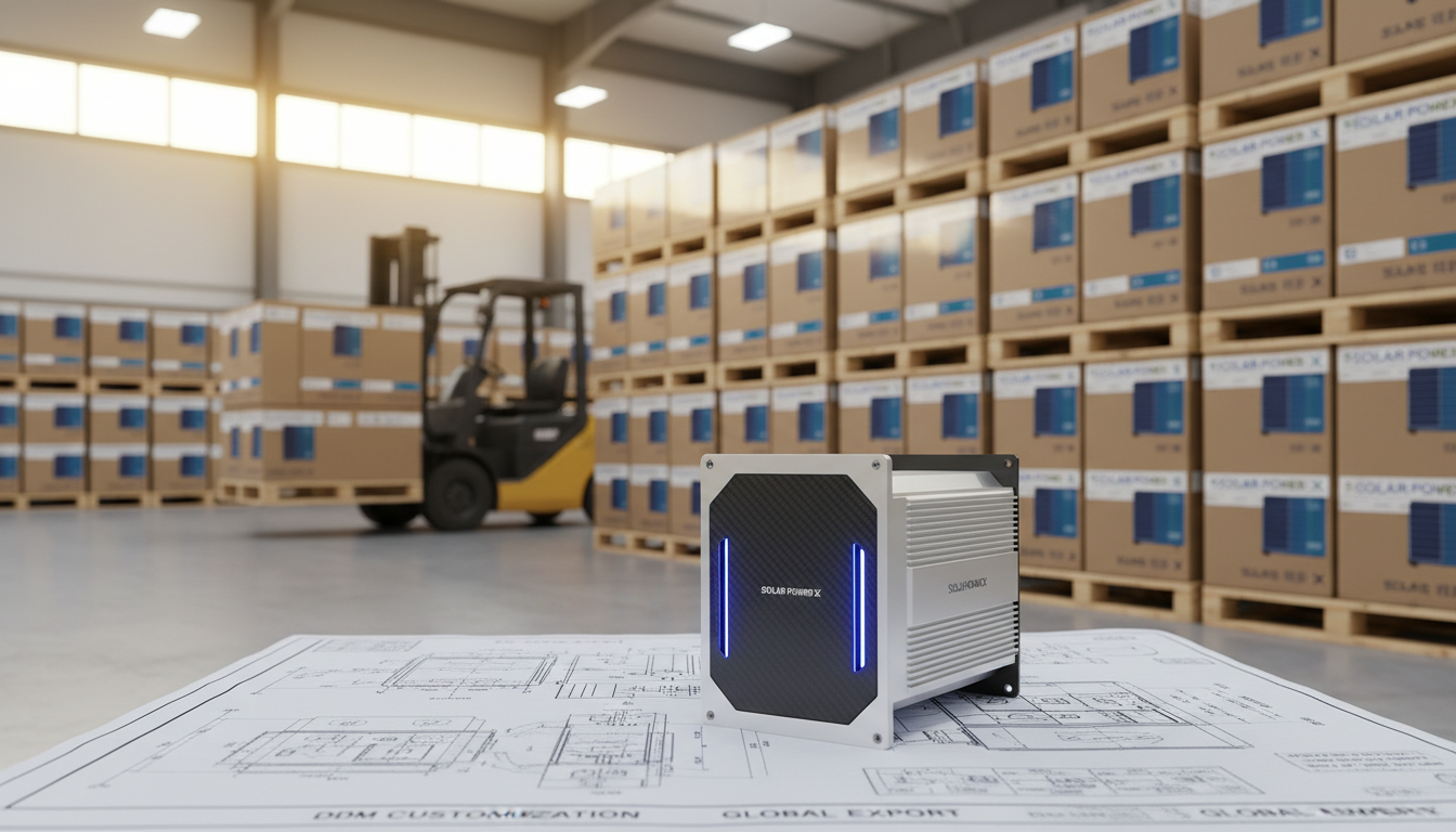 Custom OEM solar inverters on pallets ready for global wholesale distribution