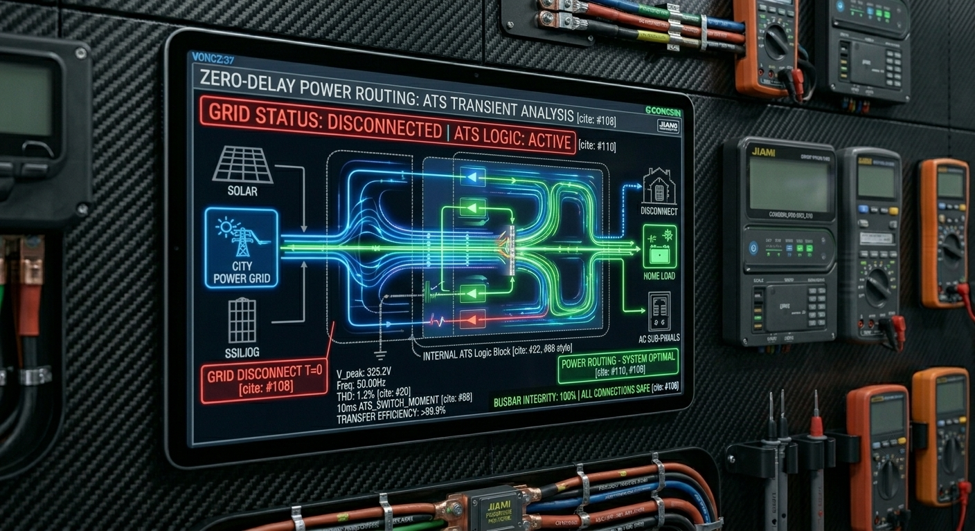 Digital diagram showing ATS logic and seamless power transition routing
