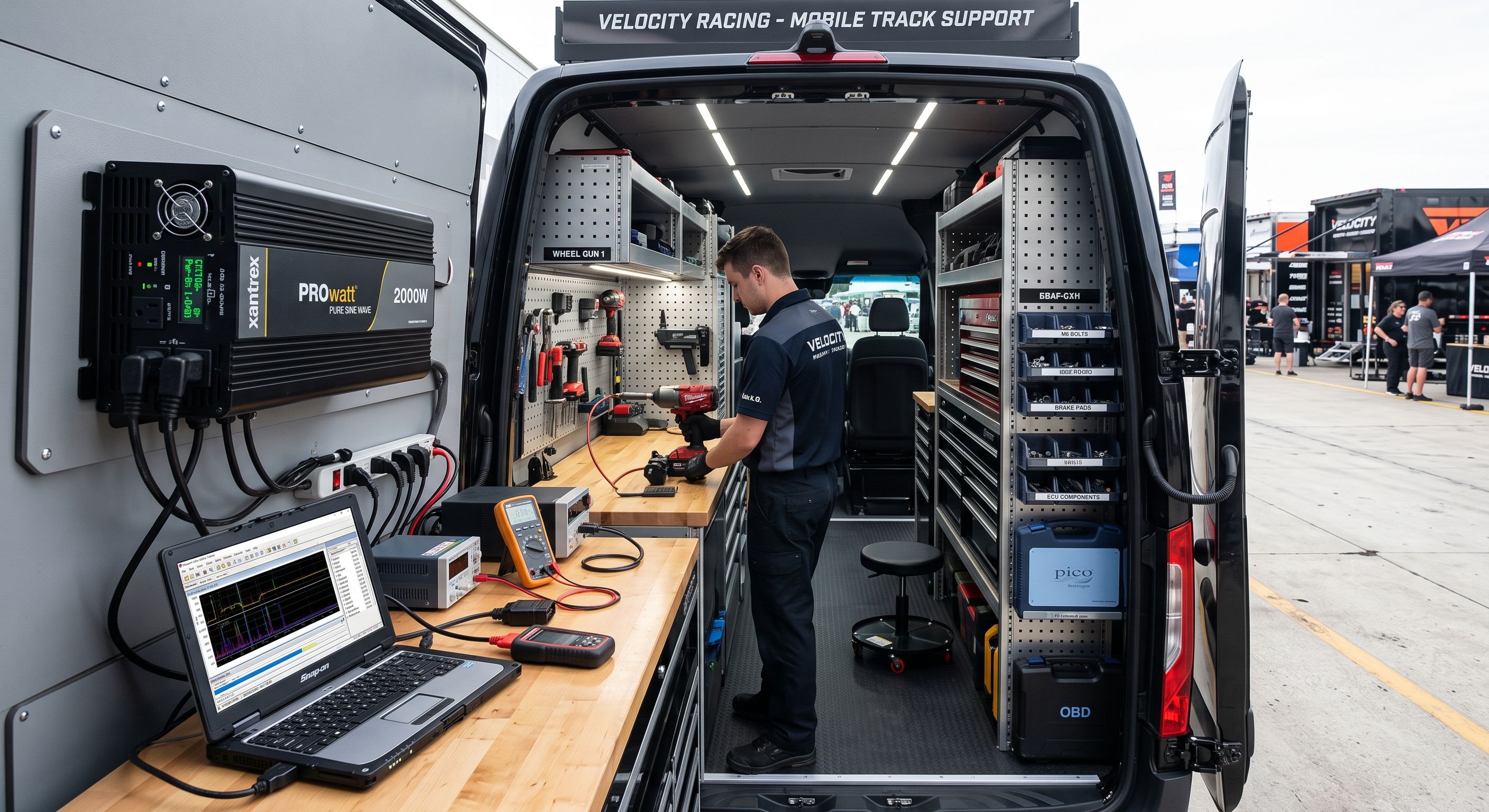 Heavy-duty automotive power inverter installed in a professional fleet service van - Congsin