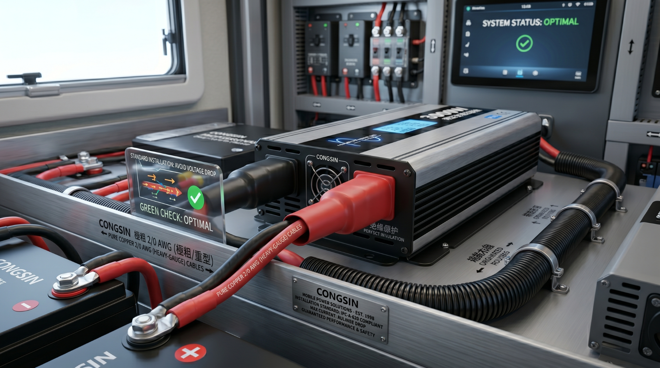 Heavy duty cables for full power 3000W modified sine wave inverter