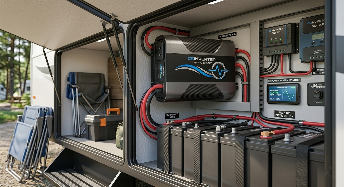 Heavy-duty car inverter installed in a commercial telecom fleet vehicle