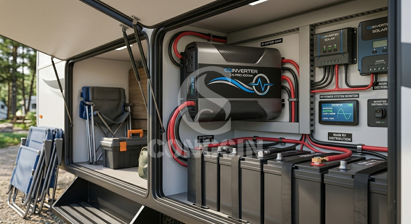 Heavy-duty car inverter installed in a commercial telecom fleet vehicle Heavy-duty car inverter installed in a commercial telecom fleet vehicle