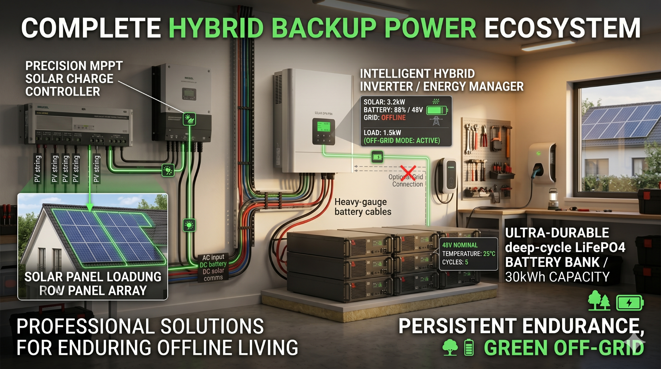 Hybrid home backup microgrid featuring a pure sine wave high frequency inverter