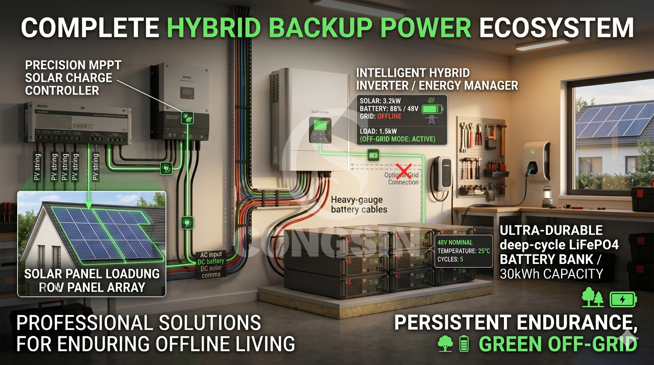 Hybrid home backup microgrid featuring a pure sine wave high frequency inverter Hybrid home backup microgrid featuring a pure sine wave high frequency inverter