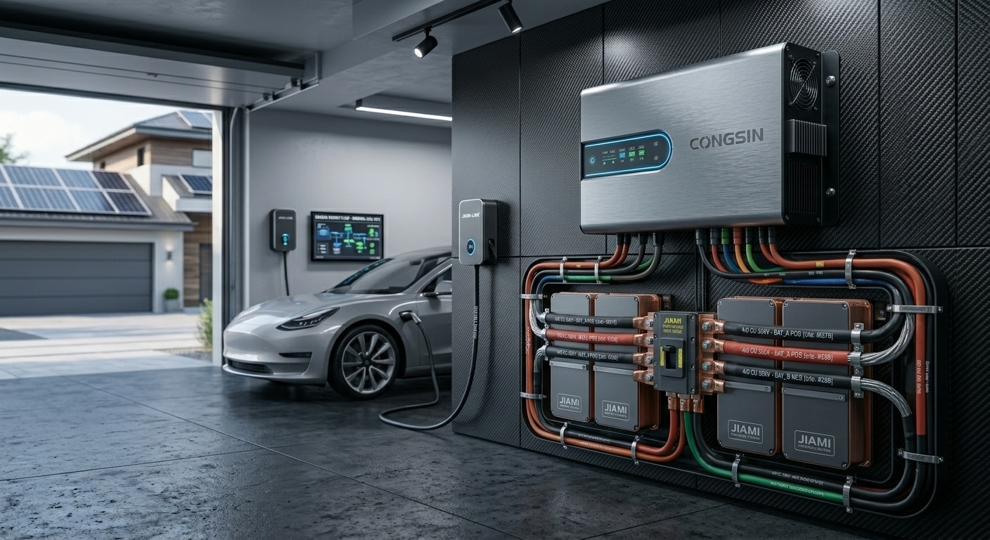 Hybrid solar power inverter installed in a modern residential off-grid garage - Congsin