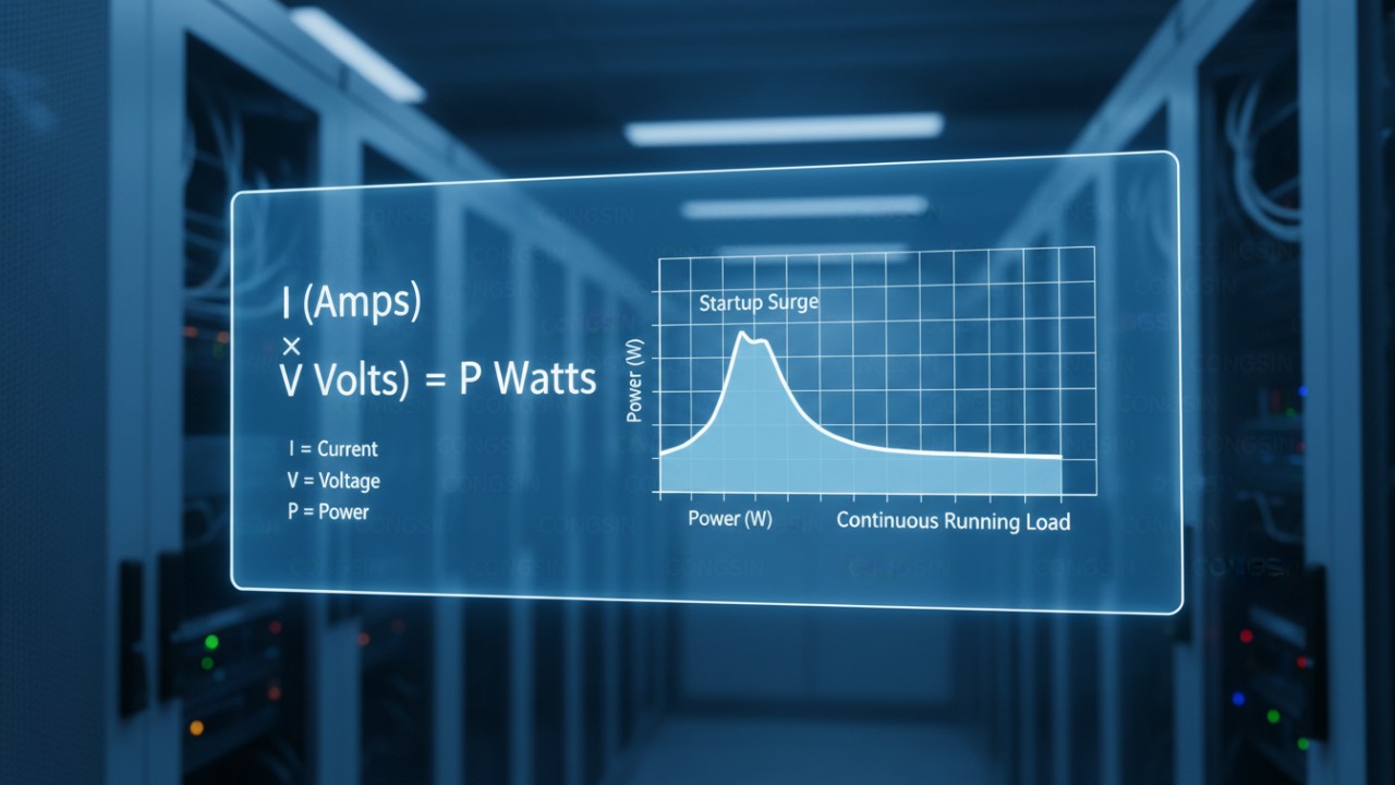 Infographic showing Watts Law and the difference between continuous and surge power