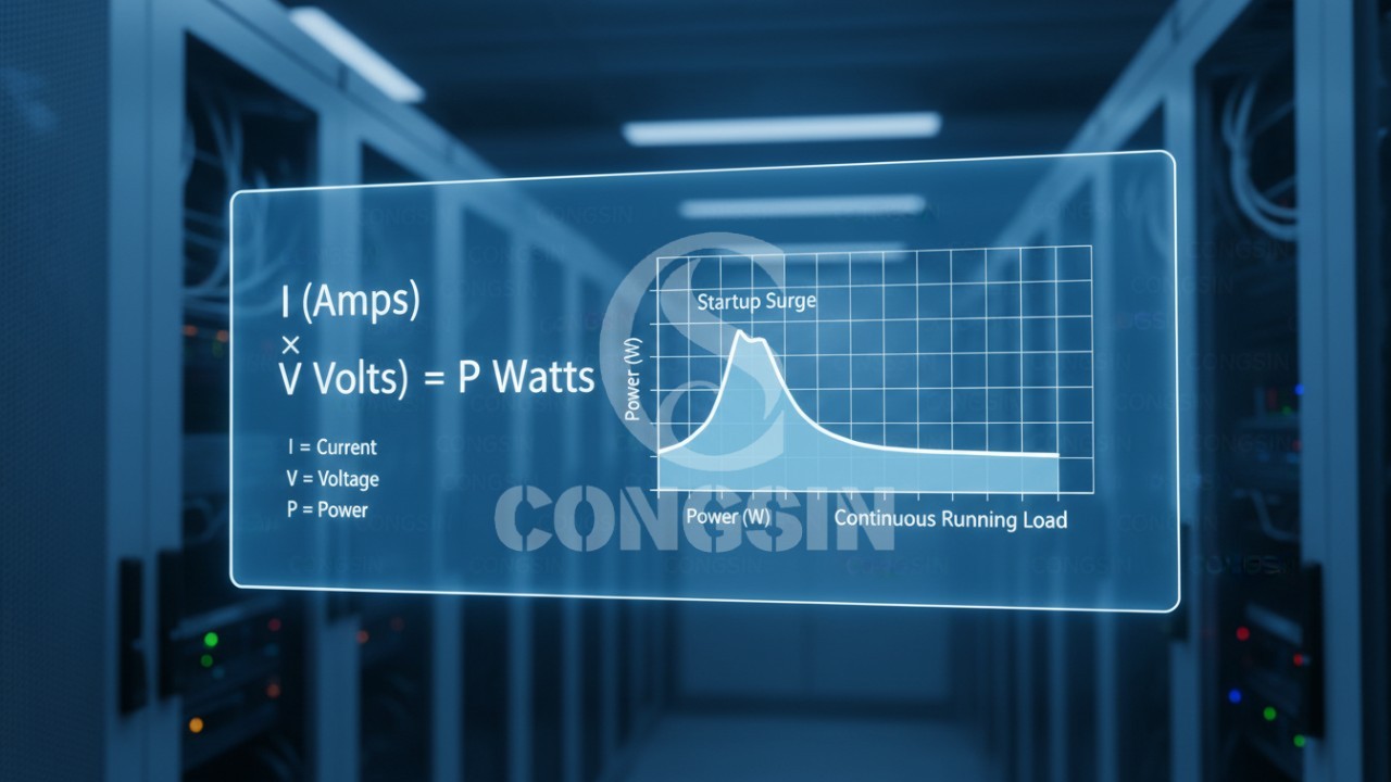 Infographic showing Watts Law and the difference between continuous and surge power