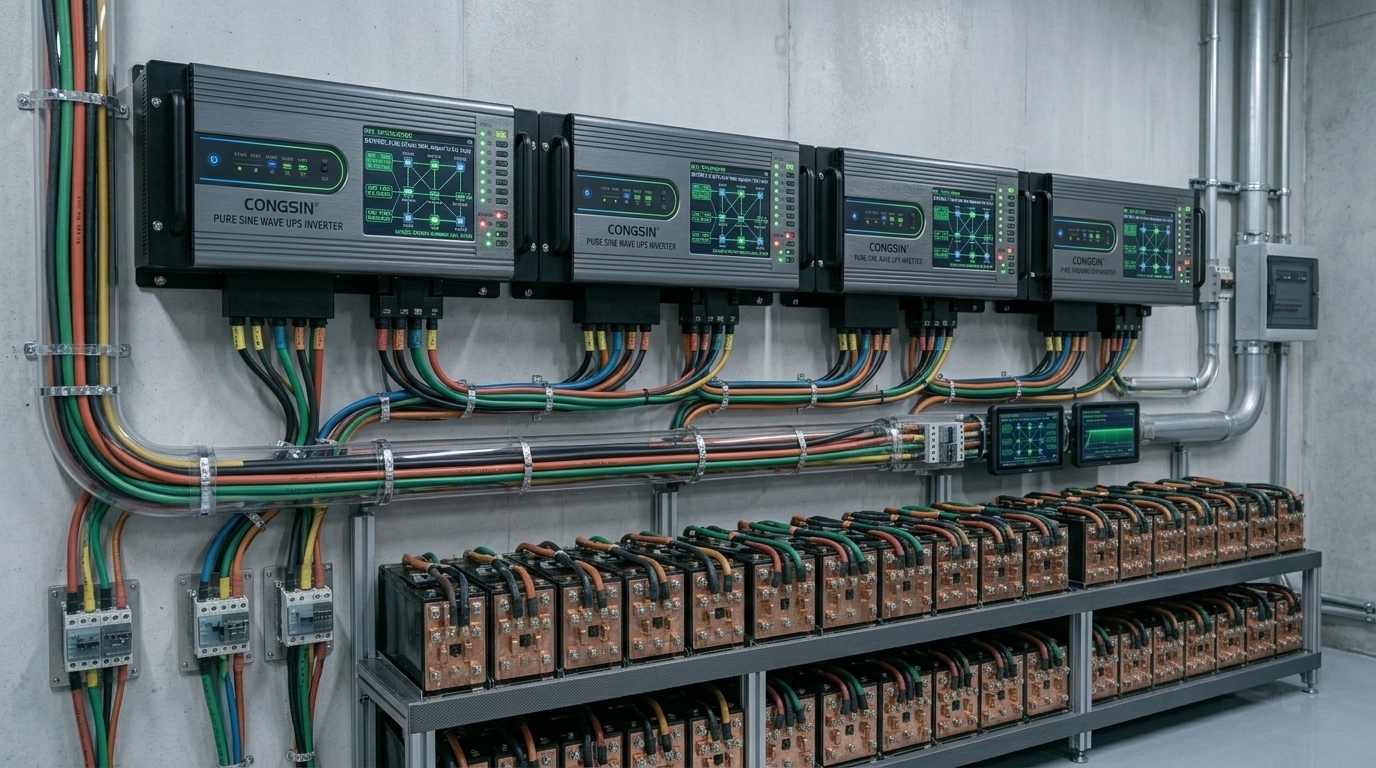 Modular pure sine wave backup inverters for home installed in a modern utility room - Congsin