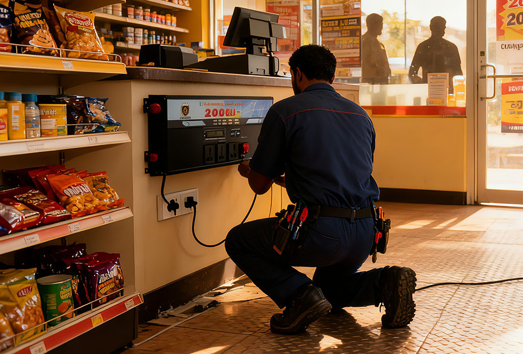 On-site installation of 2000WUPS in-store UPS at a Sri Lankan convenience store