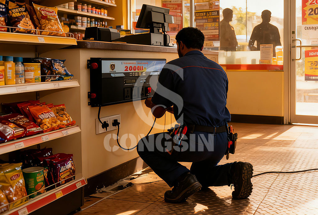 On-site installation of 2000WUPS in-store UPS at a Sri Lankan convenience store On-site installation of 2000WUPS in-store UPS at a Sri Lankan convenience store