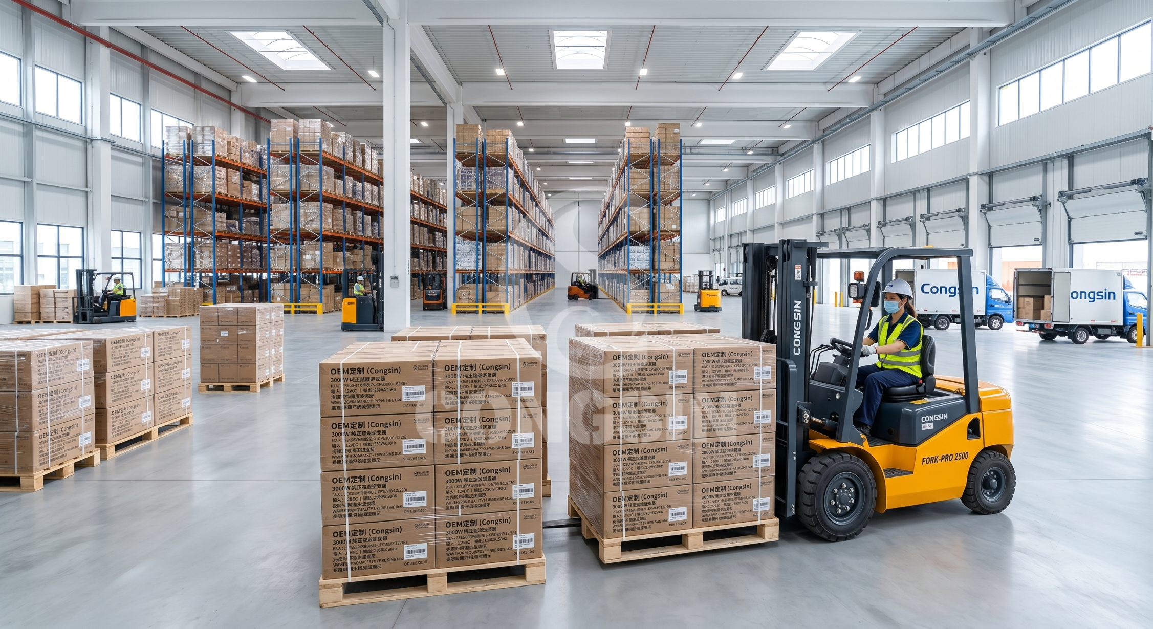 Pallets of OEM pure sine wave inverters ready for global distributor shipment Pallets of OEM pure sine wave inverters ready for global distributor shipment