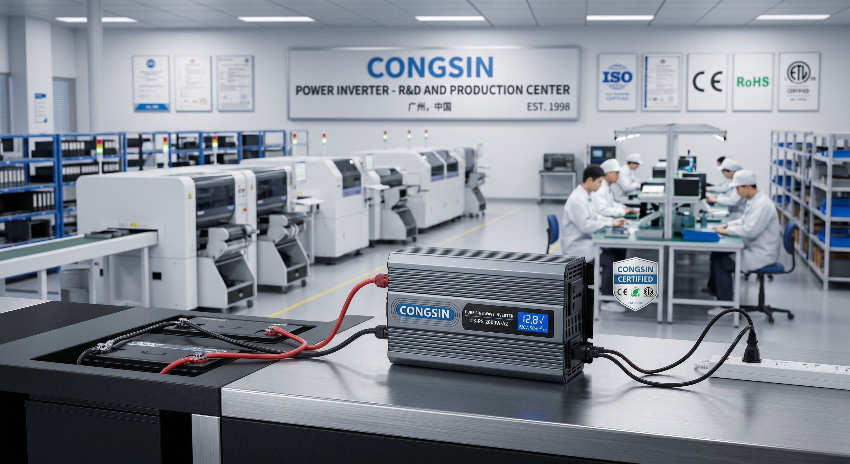 Premium car inverter manufactured in a modern power electronics factory - Congsin