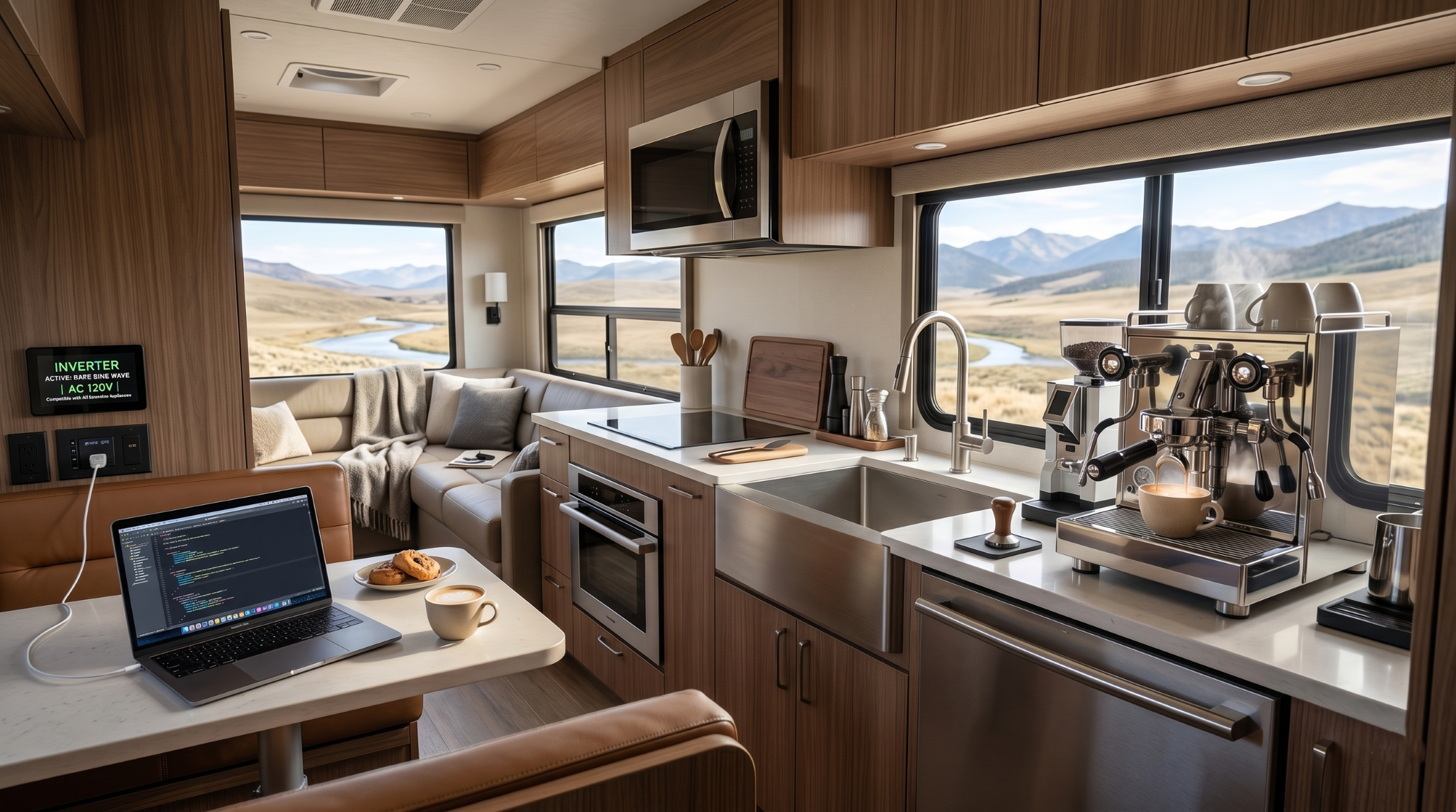 Pure sine wave inverter ensuring seamless appliance compatibility in a premium motorhome