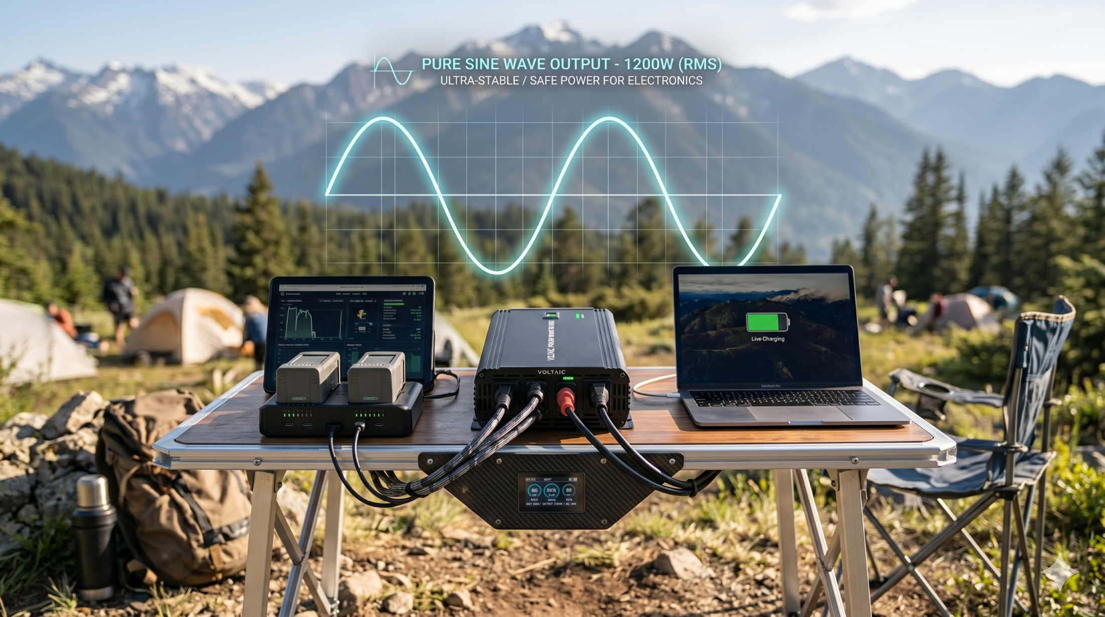 Pure sine wave inverter providing clean AC power to sensitive electronics