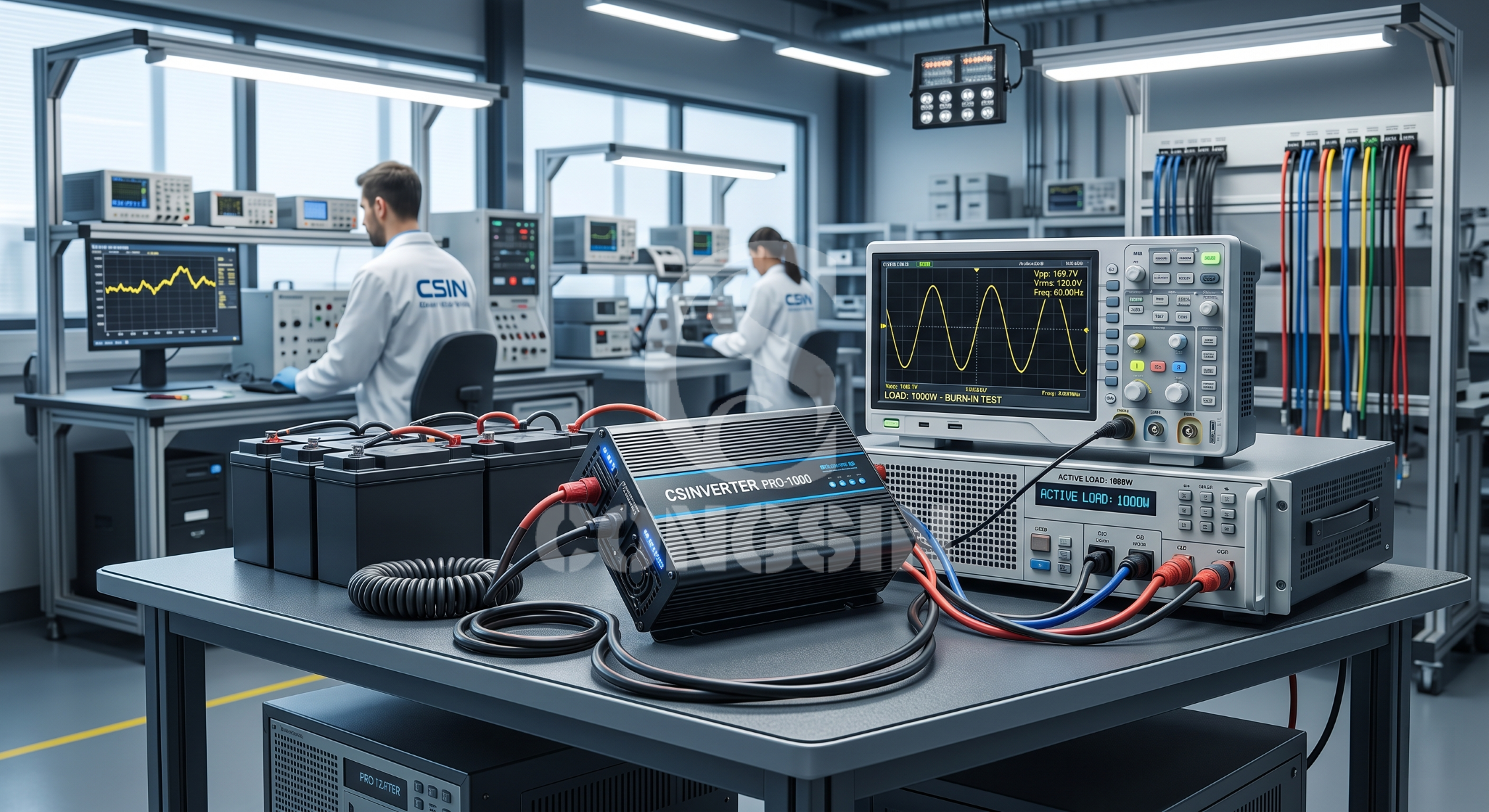 Pure sine wave inverter undergoing full-load burn-in quality testing Pure sine wave inverter undergoing full-load burn-in quality testing