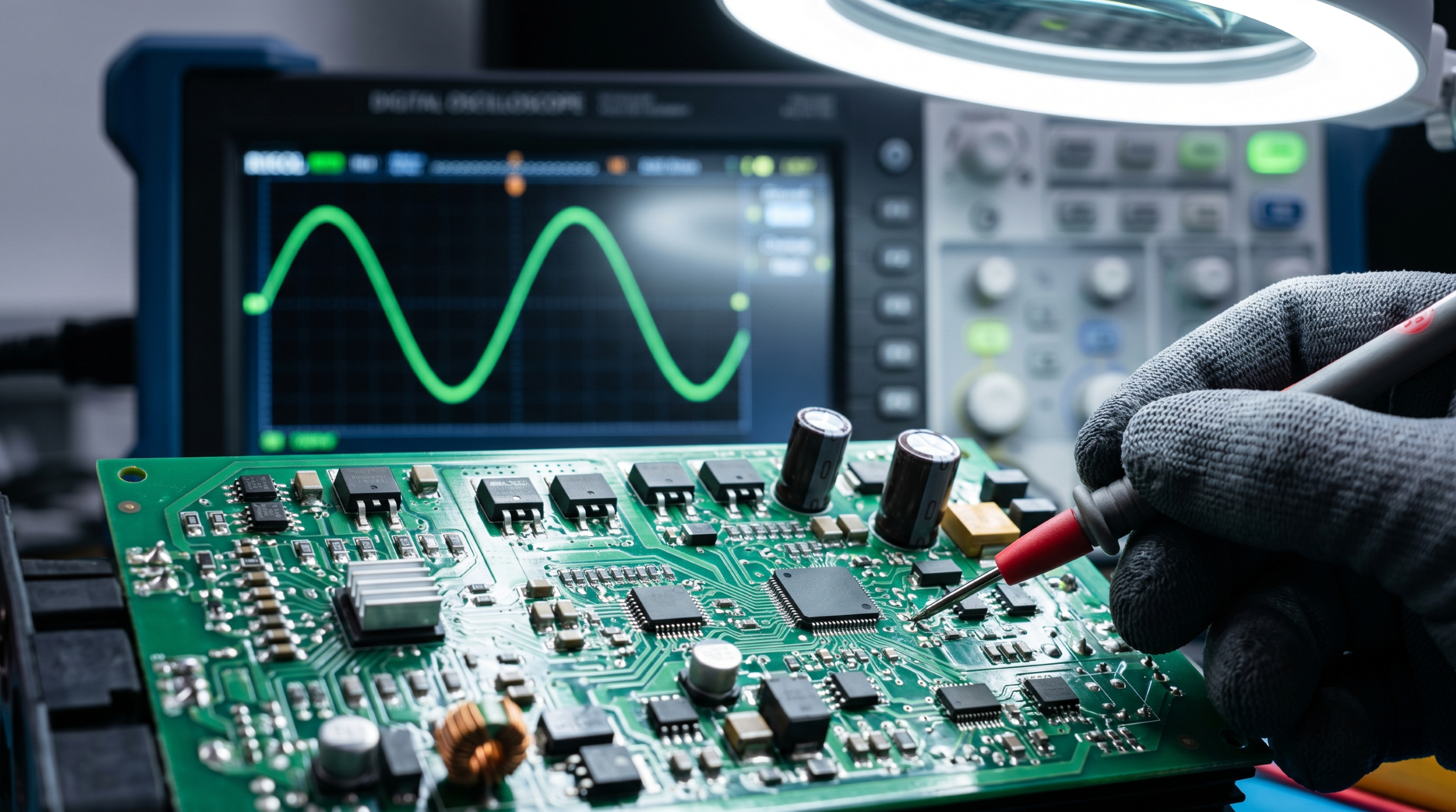 Pure sine wave oscilloscope test on car inverter PCBA