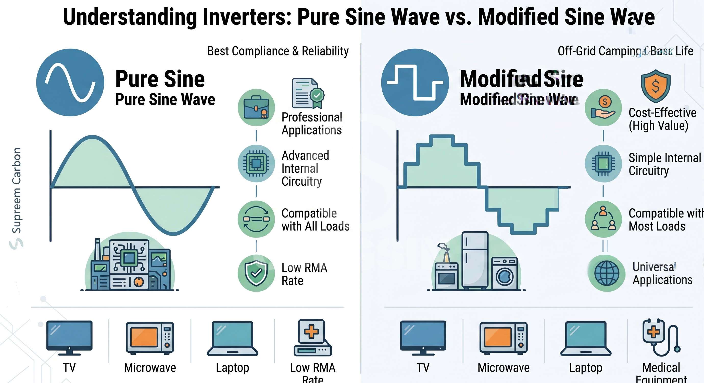 Pure sine wave vs modified sine wave electrical waveform comparison Pure sine wave vs modified sine wave electrical waveform comparison