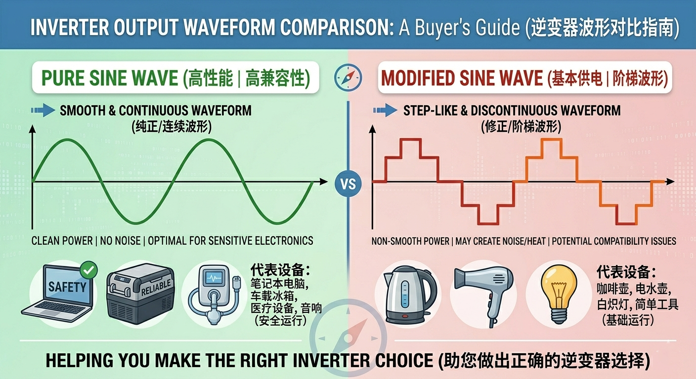 Pure sine wave vs modified sine wave inverter output comparison
