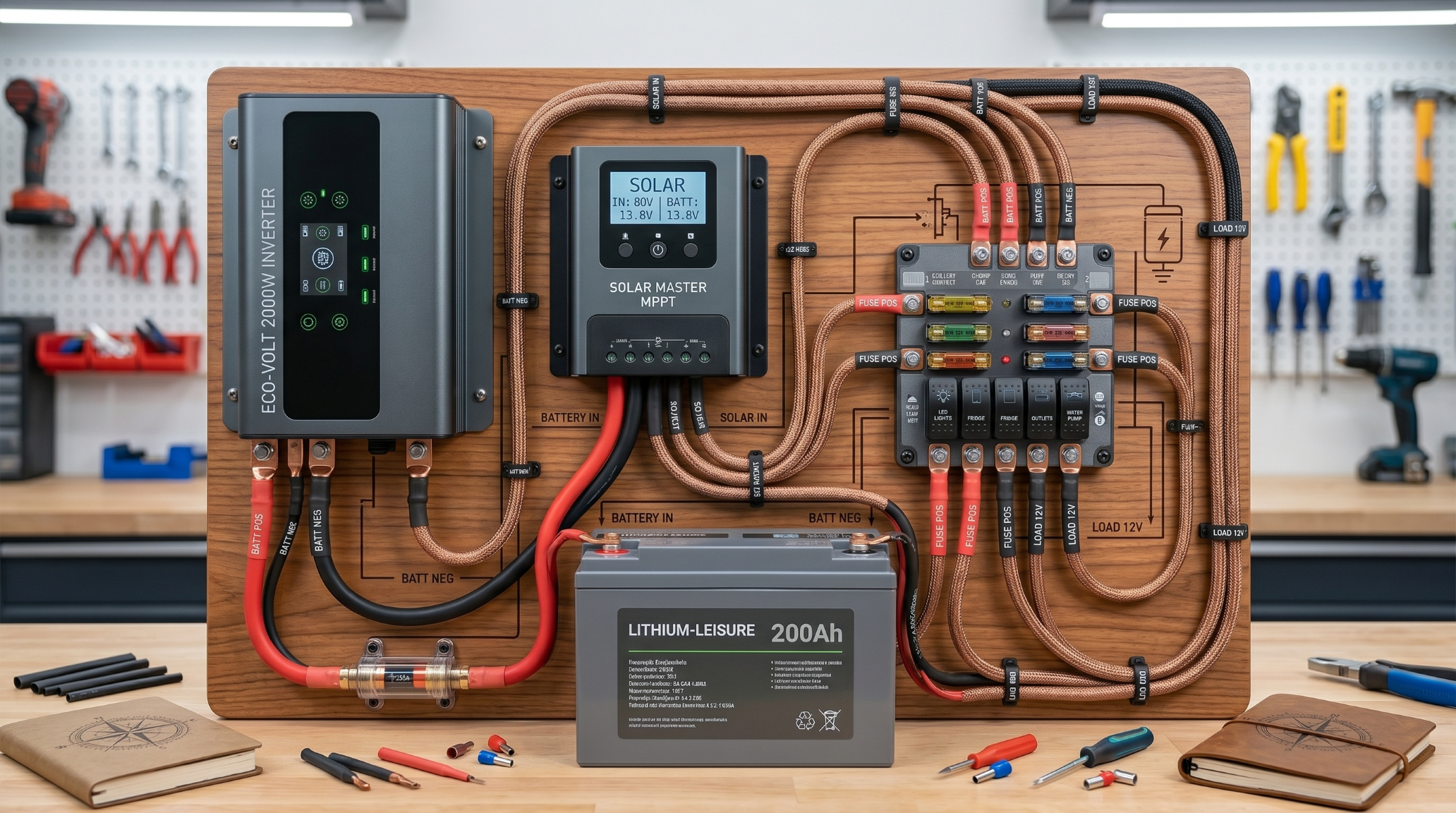 Safe DIY campervan electrical circuit with a lightweight inverter and fuse