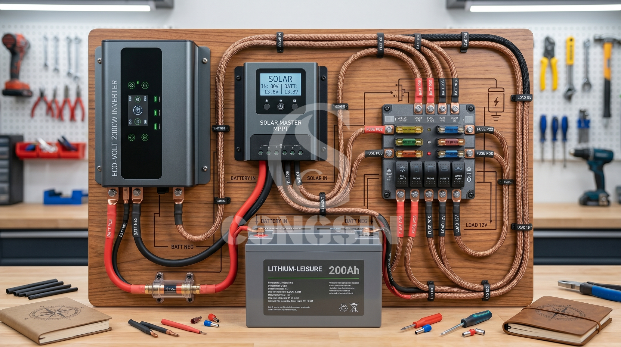 Safe DIY campervan electrical circuit with a lightweight inverter and fuse Safe DIY campervan electrical circuit with a lightweight inverter and fuse