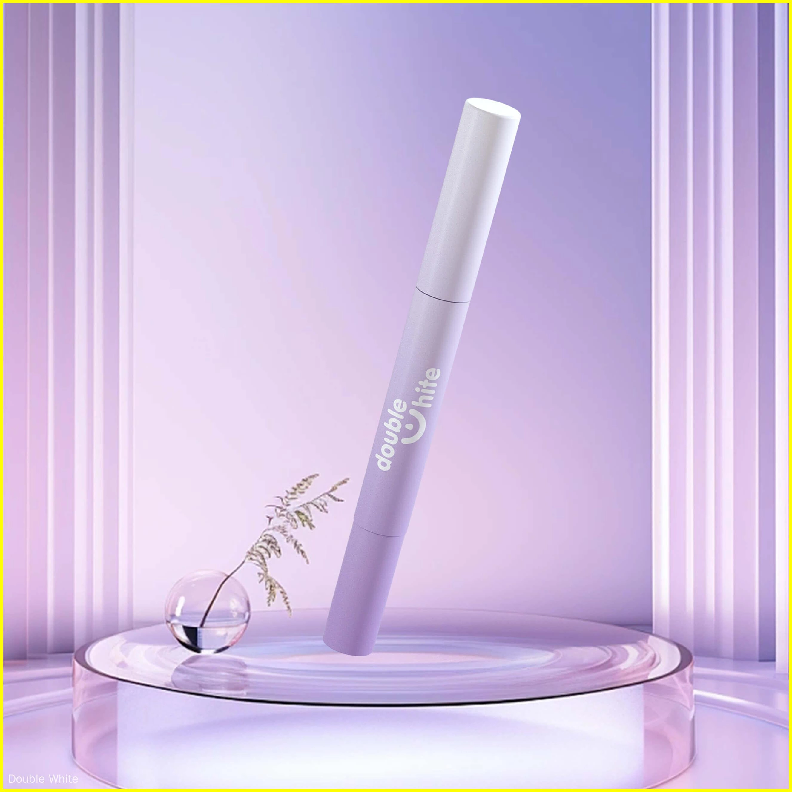 A product image of a teeth whitening pen against a purple background.