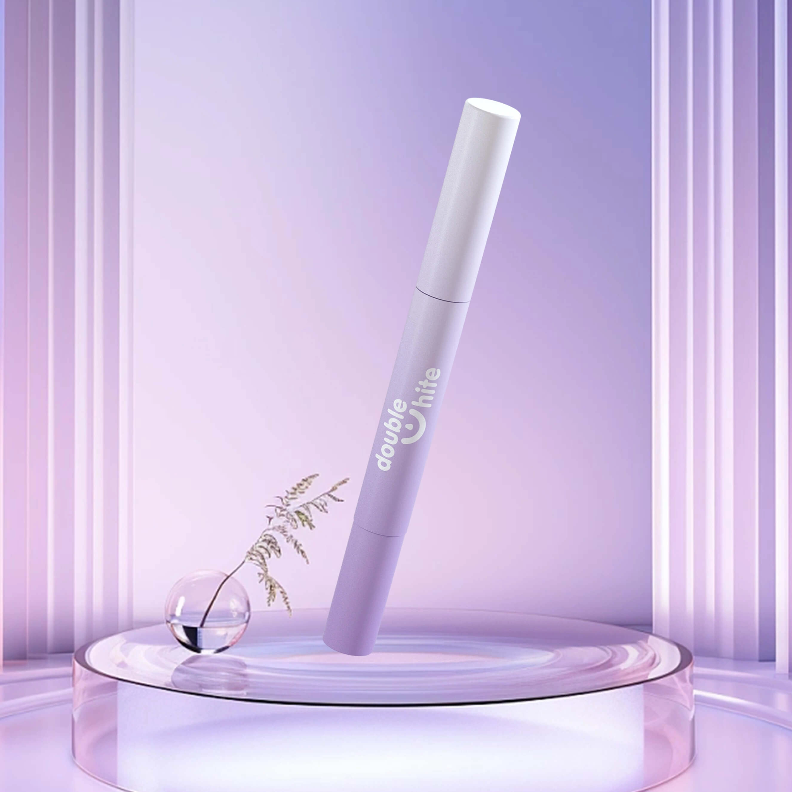 A product image of a teeth whitening pen against a purple background.