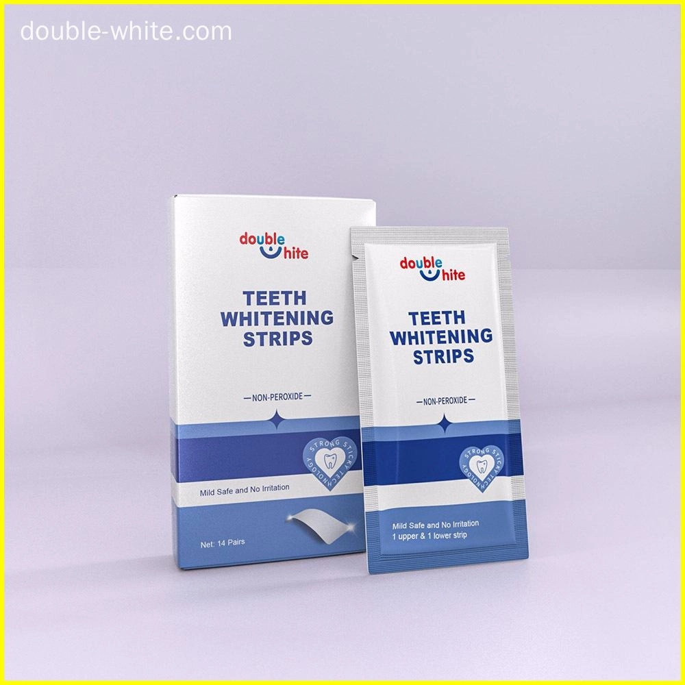 Double White Teeth Whitening Strips. Non-peroxide, enamel safe, and no irritation. 14 pairs of strips (28 individual strips).