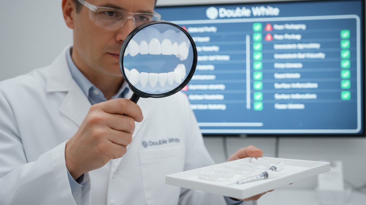 Un experto en control de calidad inspecciona productos dentales para evitar errores comunes de fabricación.