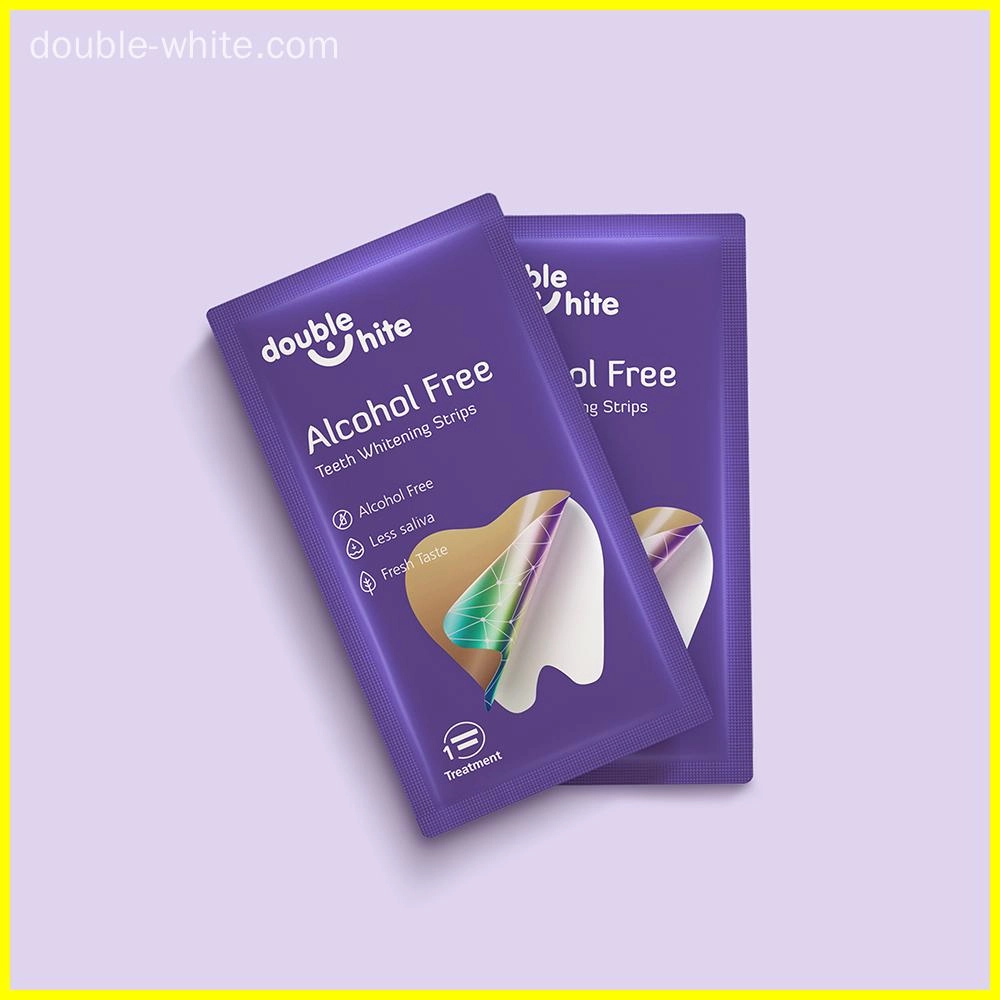 equate-tiras-de-clareamento-dental-review Uma caixa roxa e branca de tiras de clareamento dental Double White.