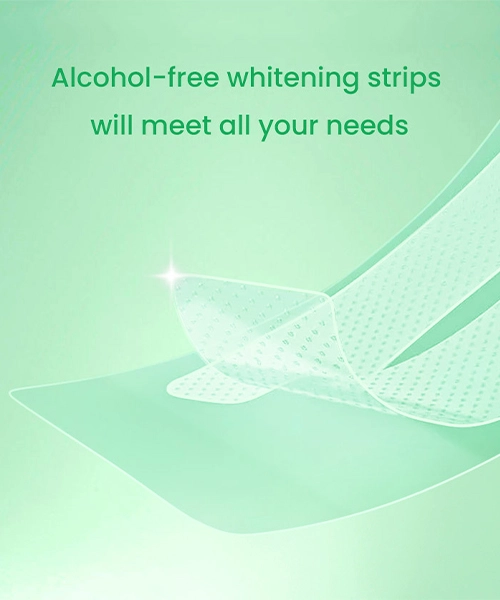 A close-up image of a teeth whitening strip. The strip is alcohol-free and will meet all of your needs.